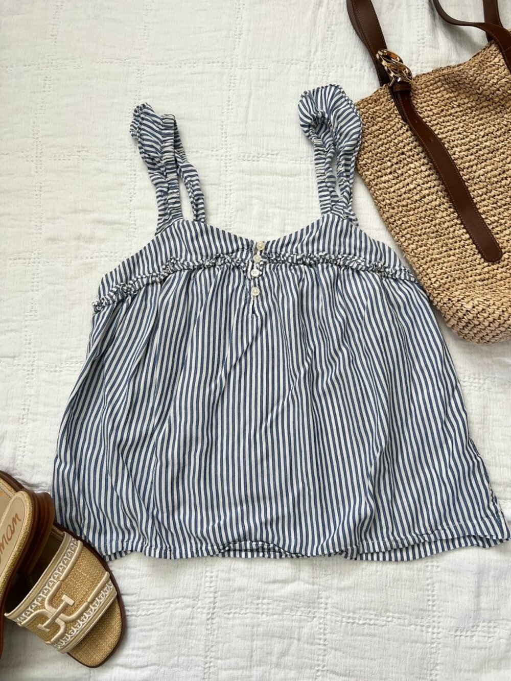 J.Crew 100% Modal Railroad Stripe Ruffle Tank M